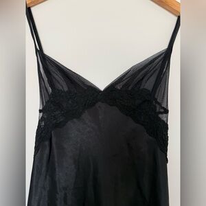 Ashro Black Satin Slip Midi Dress Gown Y2K Vamp Goth Lingerie Nightgown Large